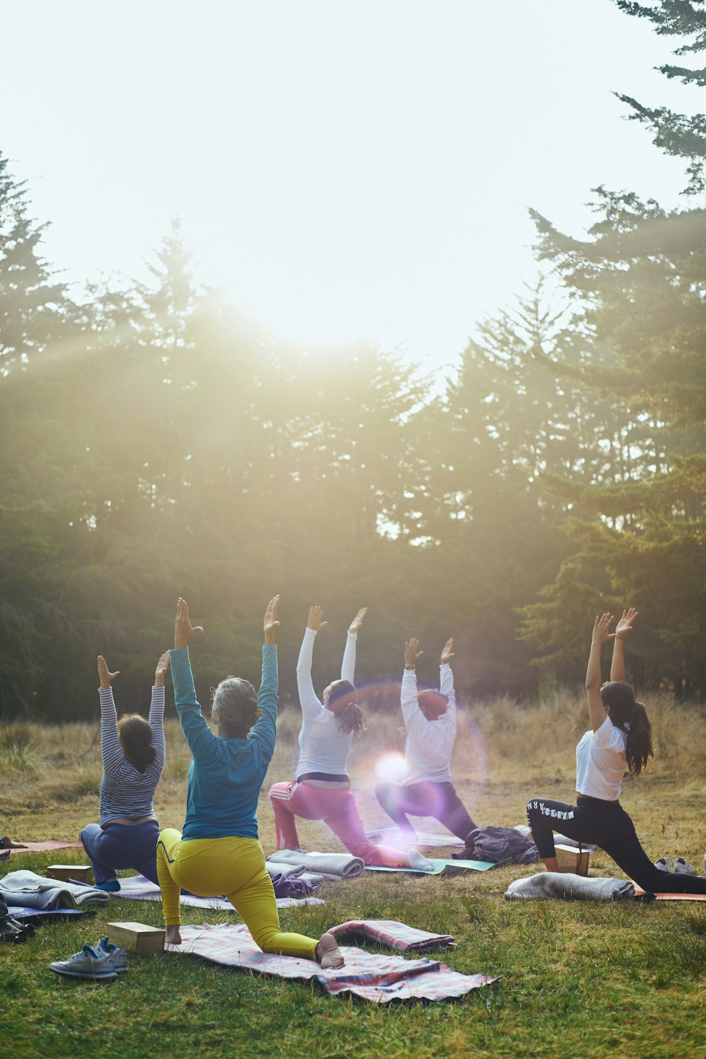 Group yoga practice outdoors