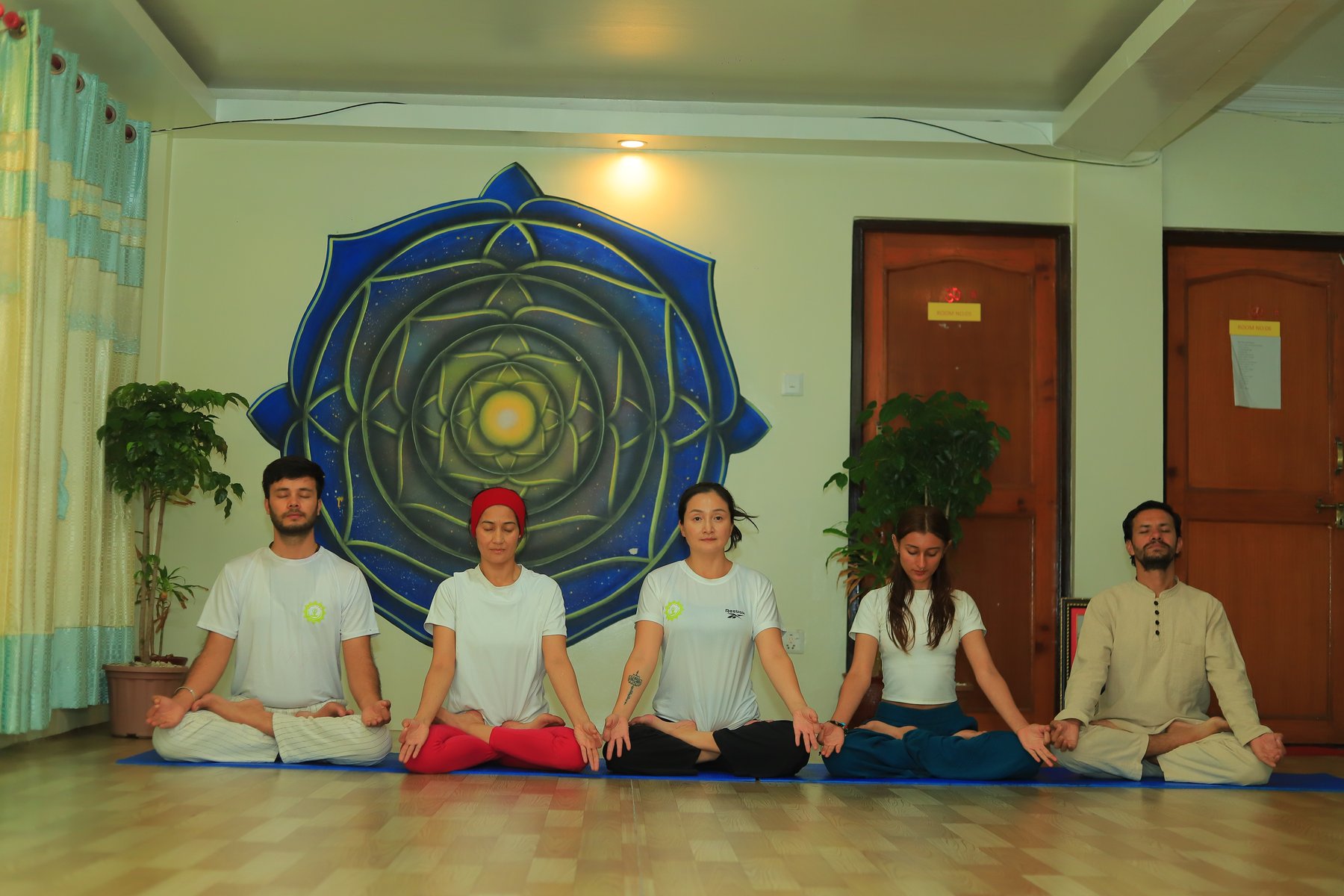 Meditating together in the hall
